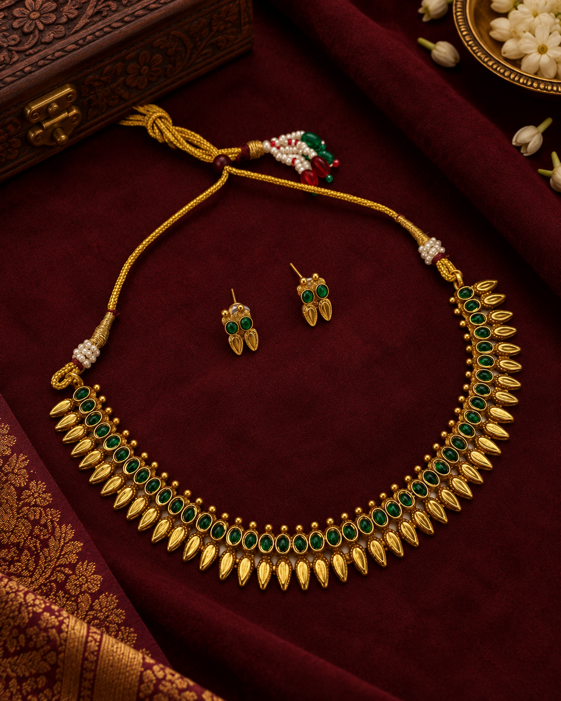 SOUTH INDIAN STYLE LEAF MOTIF NECKLACE SET